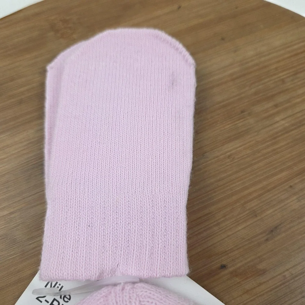 Nike Beanie Hat Mittens Set Infant Girls One Size Pink Knit Cuffed Logo